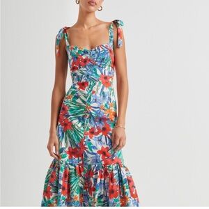 Cara Cara Belvedere Bahamian Garden Floral Fit and Flare Midi Dress